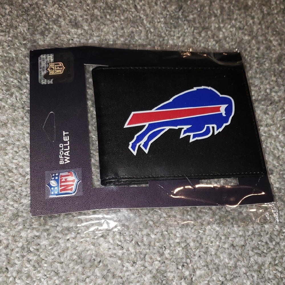 NFL Black Wallet with Blue and Red Buffalo Emblem